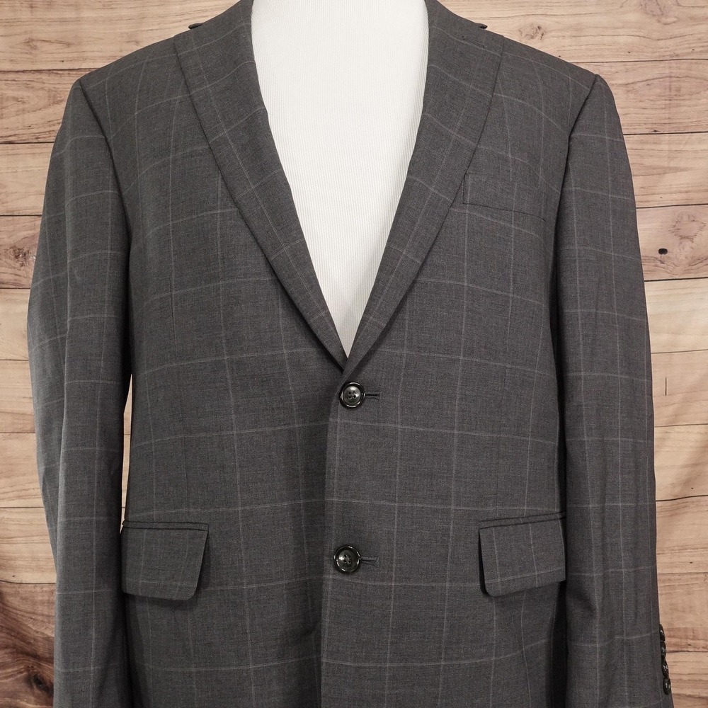 Jos. A. Bank Suit Jacket Mens Large 43R Gray Check Wool 2 Button Notch Lapel